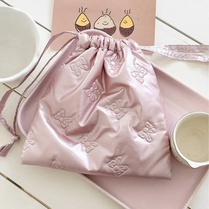 Cute Bow Drawstring Bags Women Drawstring Packaging Pocket Cosmetic Bag Makeup Bag Large Capacity Coin Purse Coin Pouch