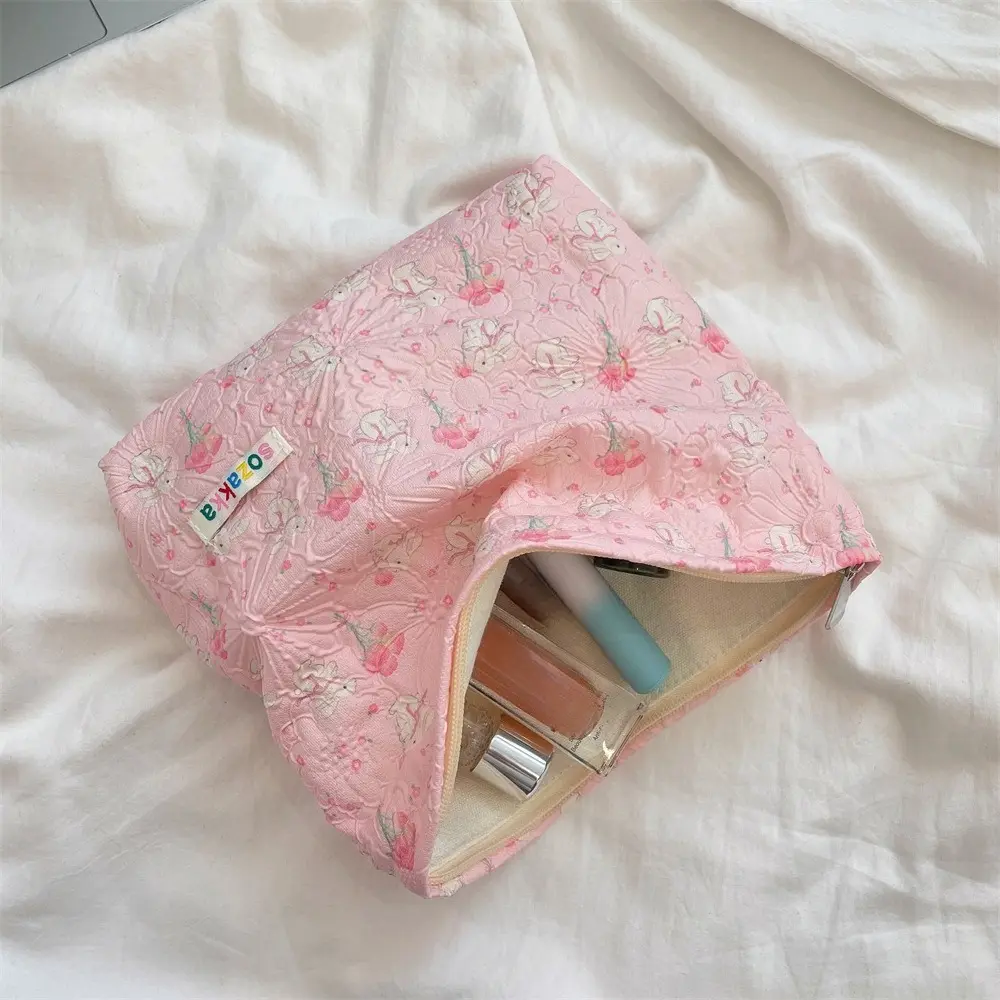 Large Capacity Travel Makeup Bag Cute Cartoon Flowers Cosmetic Organizer for Women Portable Pouch