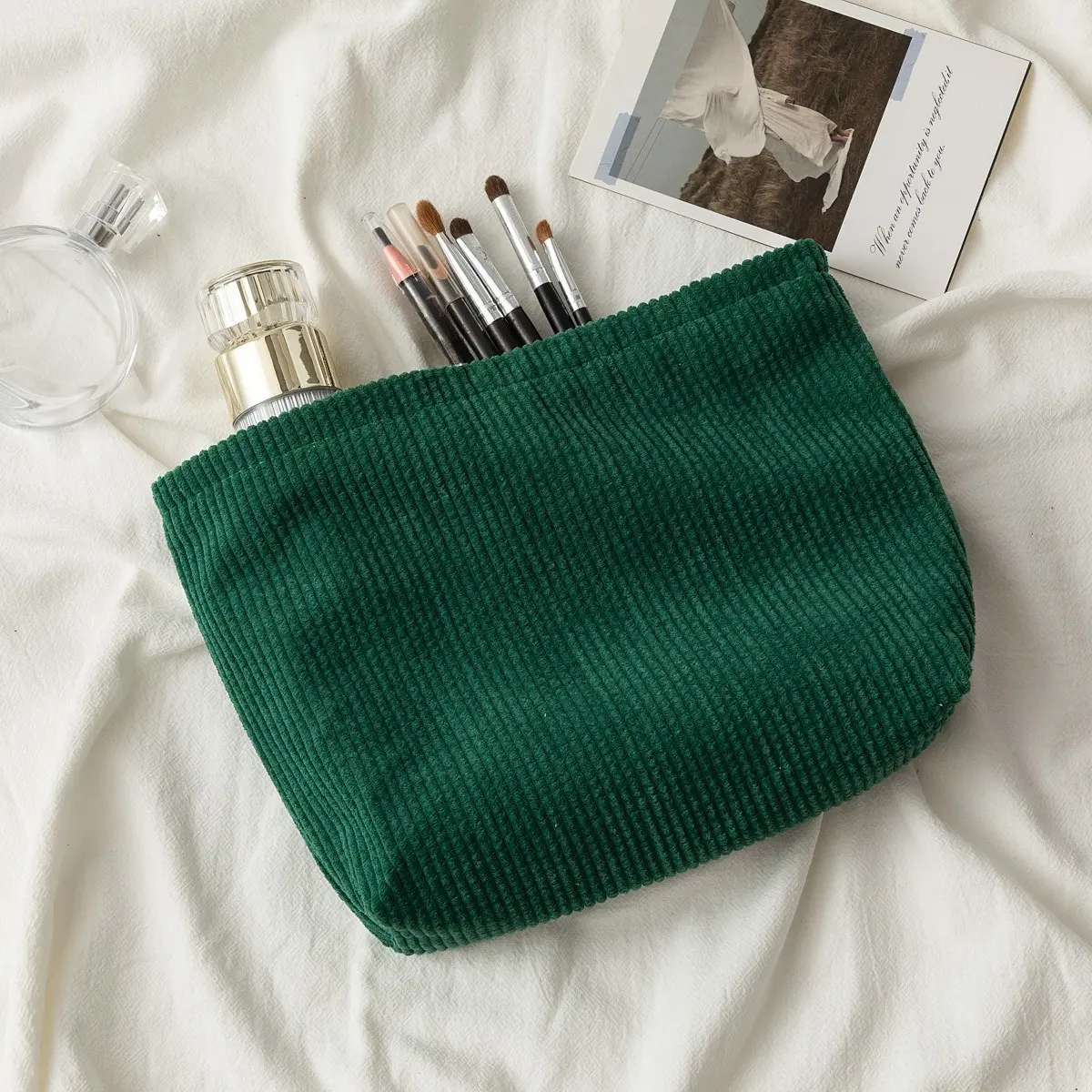 Cosmetic Bag Women Makeup Case Organizer Korean Solid Color Cosmetic Pouch Travel Toiletry Bag Corduroy Canvas Beauty Case