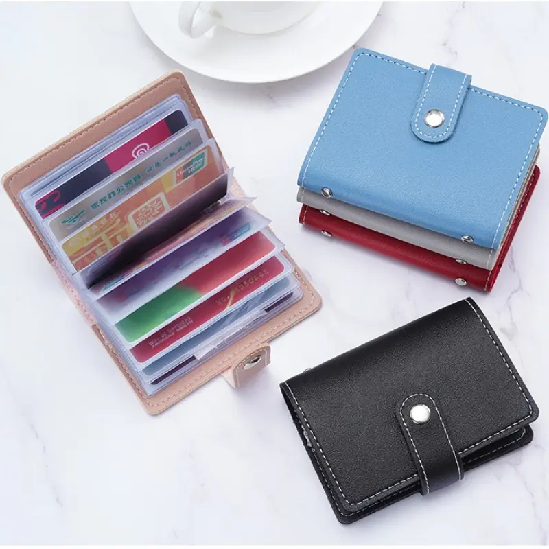 Business Card Holder Men ID Credit Card Holder Fashion Women's 26 Cards Slim PU Leather Pocket Case Coin Purse Wallet