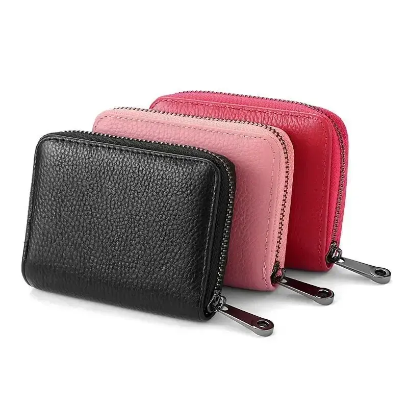Multi Slot Card Holder Vintage Small Wallet Women Men Business Bank Credit Card Bag Male Coin Pouch Solid Leather Zipper Wallet