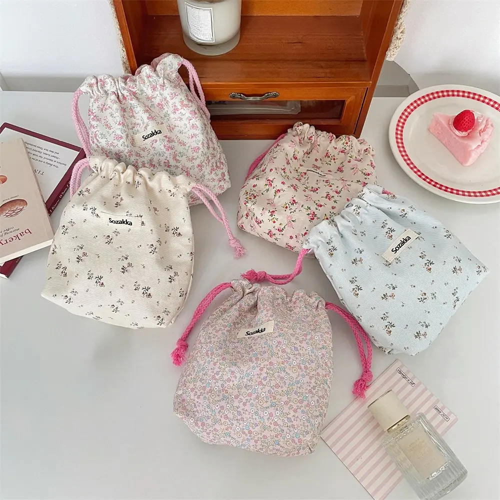 Cute flower Small Lipstick Cosmetic Coin Purse Key Drawstring Storage Bag Women Jewelry Tote Rope Pouch String Bags Organizer