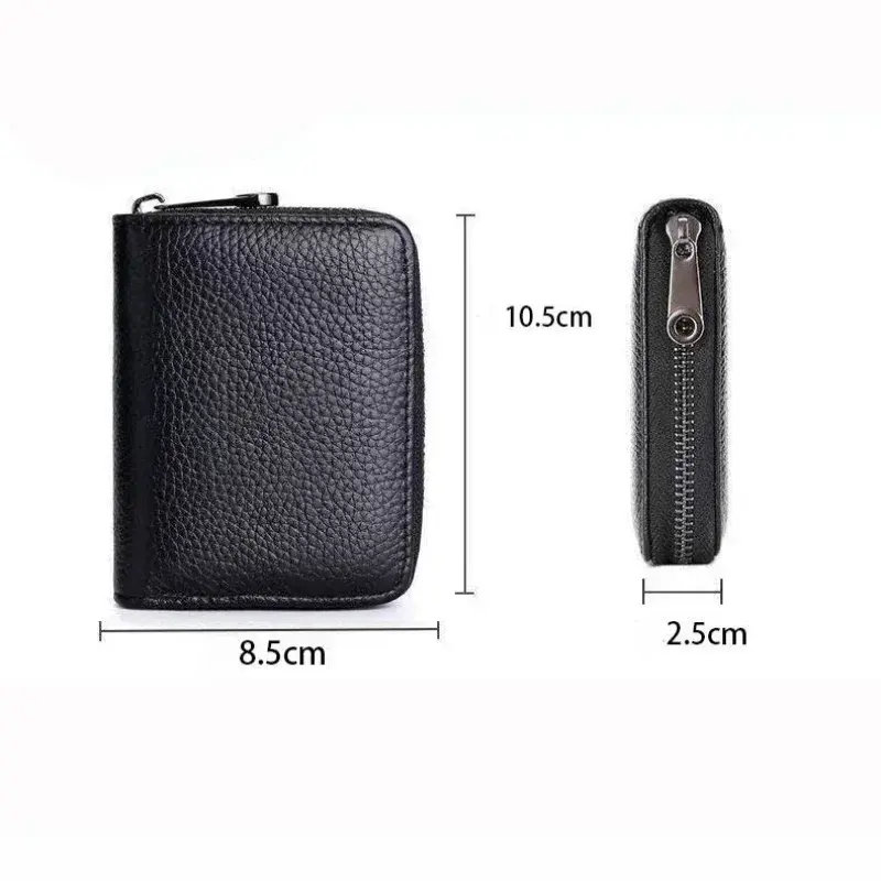 Multi Slot Card Holder Vintage Small Wallet Women Men Business Bank Credit Card Bag Male Coin Pouch Solid Leather Zipper Wallet