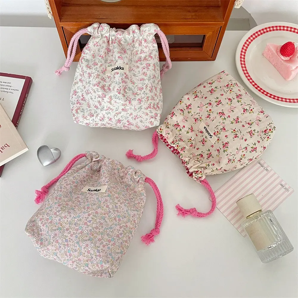 Cute flower Small Lipstick Cosmetic Coin Purse Key Drawstring Storage Bag Women Jewelry Tote Rope Pouch String Bags Organizer