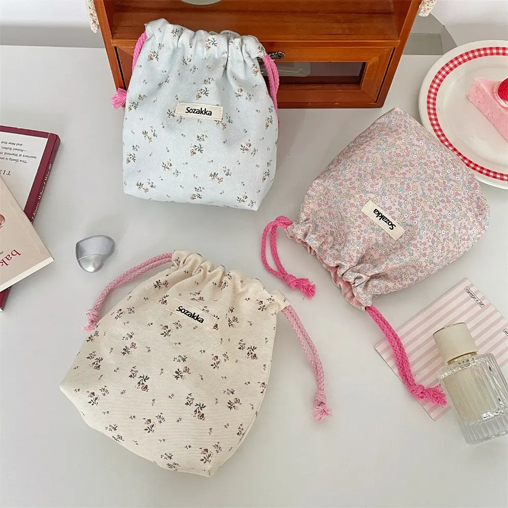 Cute flower Small Lipstick Cosmetic Coin Purse Key Drawstring Storage Bag Women Jewelry Tote Rope Pouch String Bags Organizer