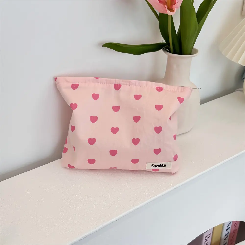 Pink Love Women Cosmetic Bag Makeup Zipper Bags Travel Organizer Toiletry Pouch for Girls