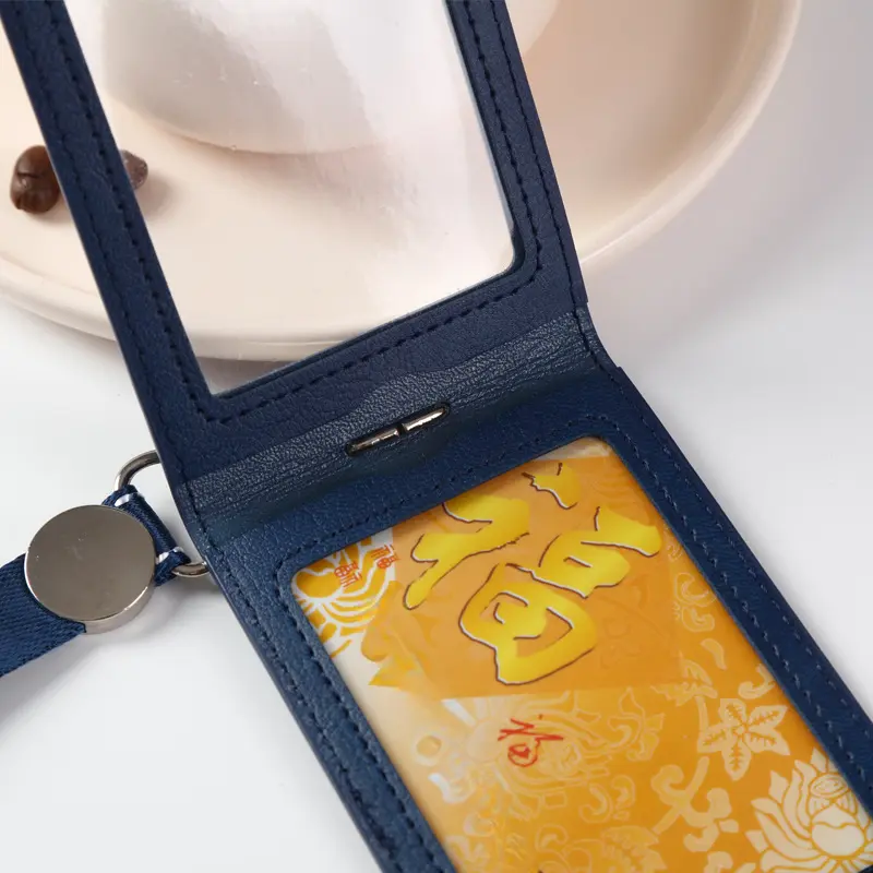 PU Leather Employee Id Case with Lanyard Fashion Leather Id Credit Card Holder Access Bus Card Case Badge Holder Card Sleeve