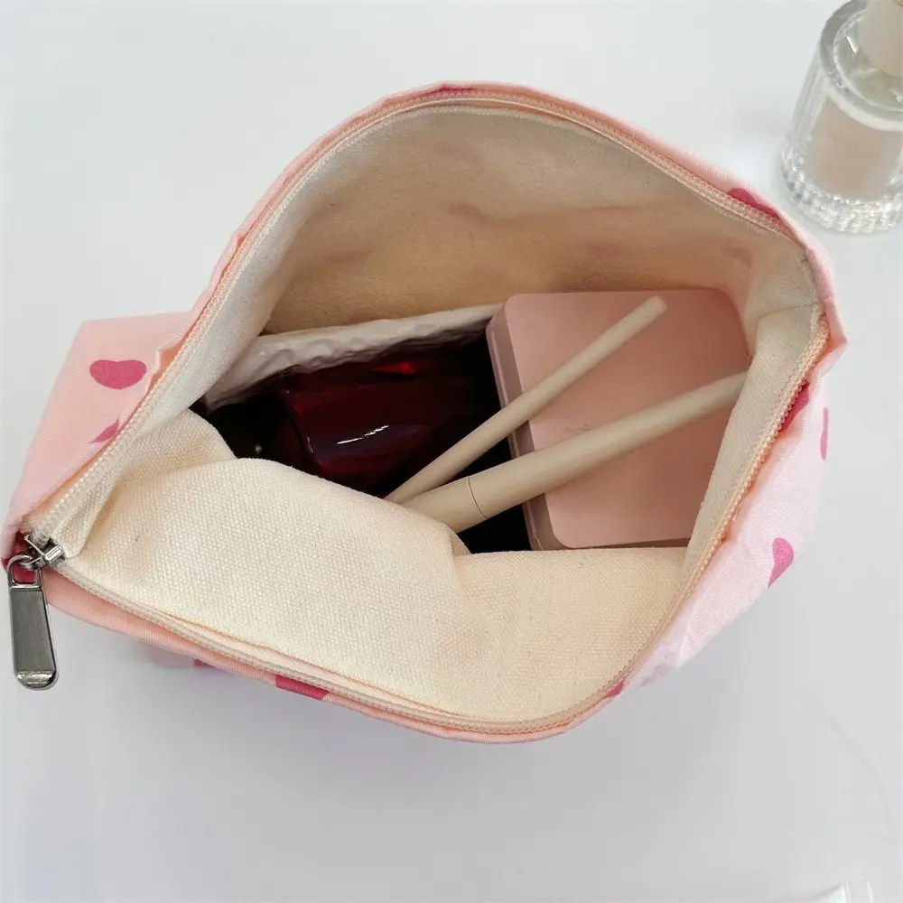 Pink Love Women Cosmetic Bag Makeup Zipper Bags Travel Organizer Toiletry Pouch for Girls