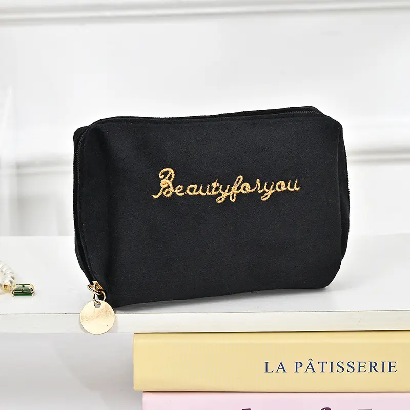 Cute Plush Makeup Bag for Women Portable Travel Small Cosmetic Bags Solid Color Zipper Toiletry Bag Washing Pouch Storage Bags