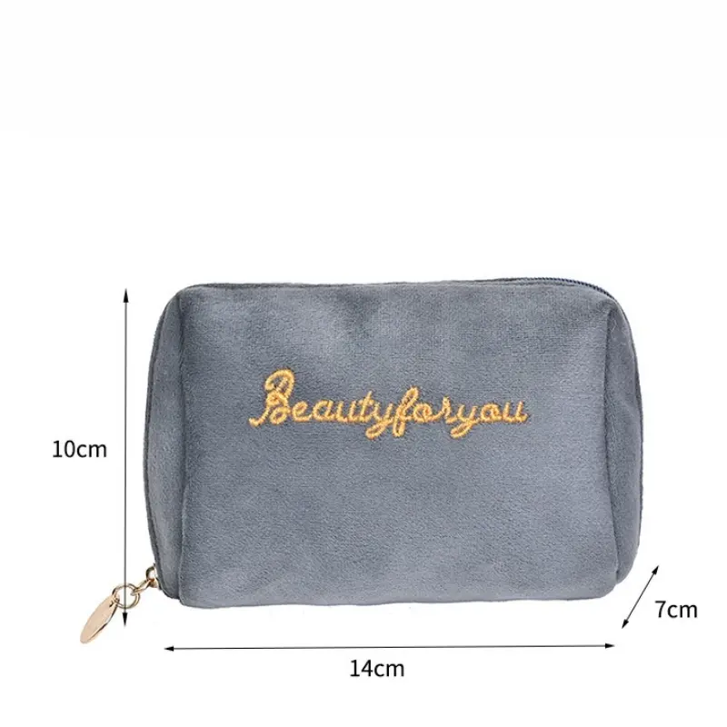 Cute Plush Makeup Bag for Women Portable Travel Small Cosmetic Bags Solid Color Zipper Toiletry Bag Washing Pouch Storage Bags