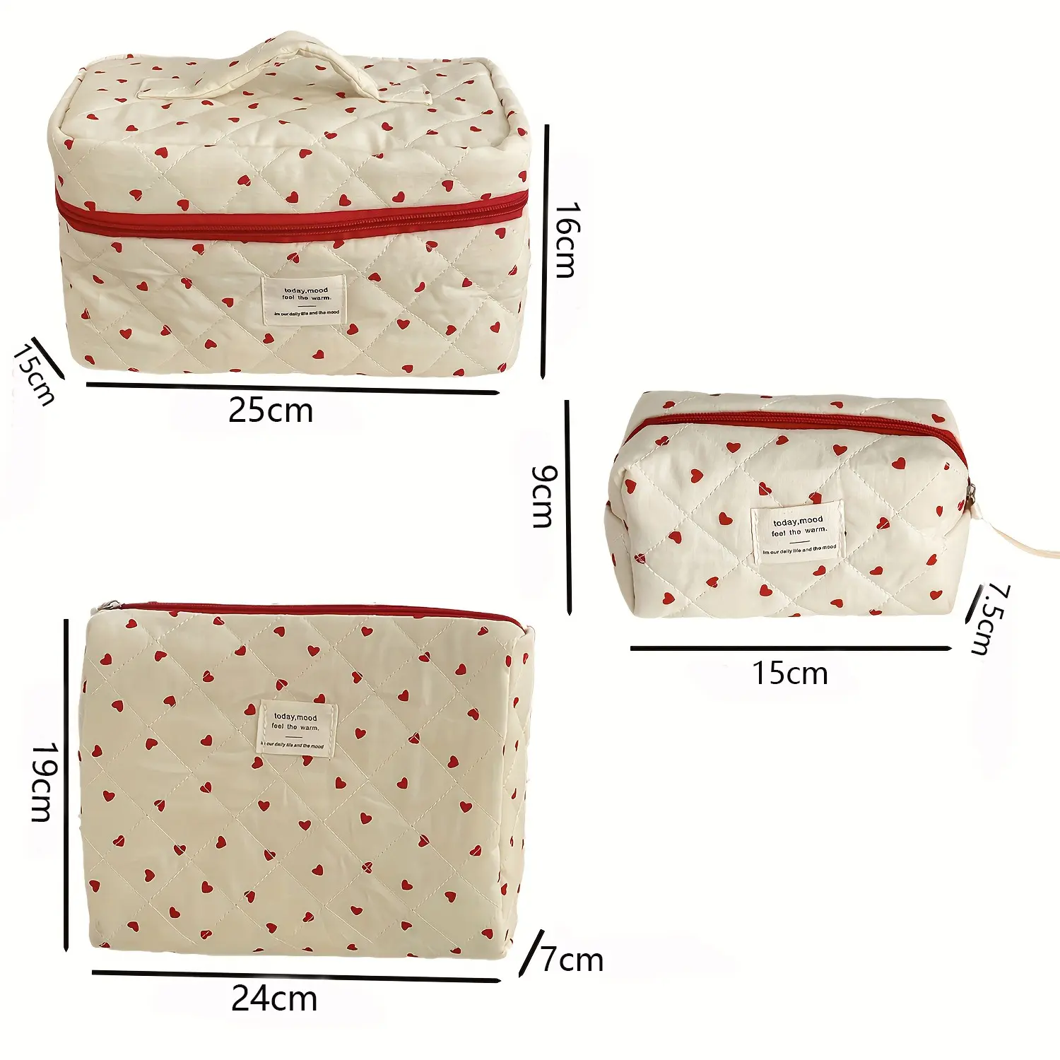Cute Corduroy Heart Cosmetic Bags for Women Large Capacity Makeup Bag Travel Organizer