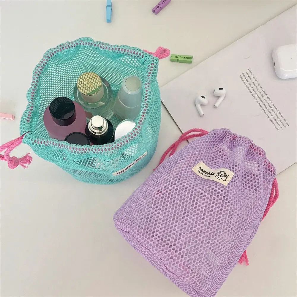 Mesh Large Capacity Drawstring Bags Women Cosmetic Bag Portable Wash Makeup Bag Travel Organizer Packaging Pouch Handbags