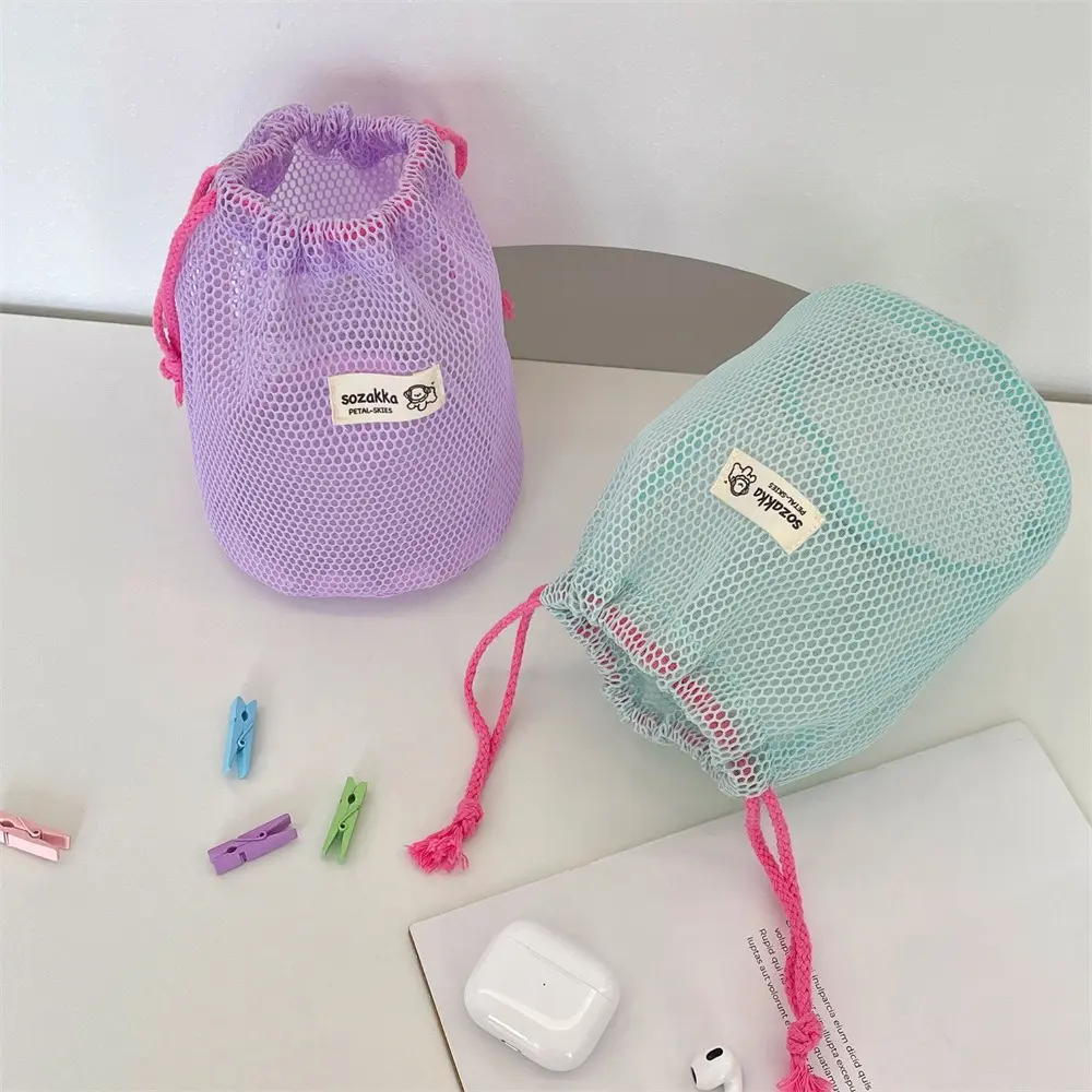 Mesh Large Capacity Drawstring Bags Women Cosmetic Bag Portable Wash Makeup Bag Travel Organizer Packaging Pouch Handbags