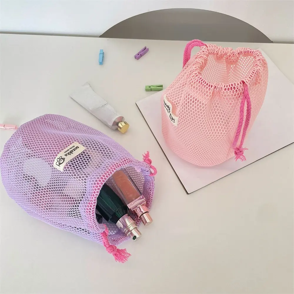 Mesh Large Capacity Drawstring Bags Women Cosmetic Bag Portable Wash Makeup Bag Travel Organizer Packaging Pouch Handbags