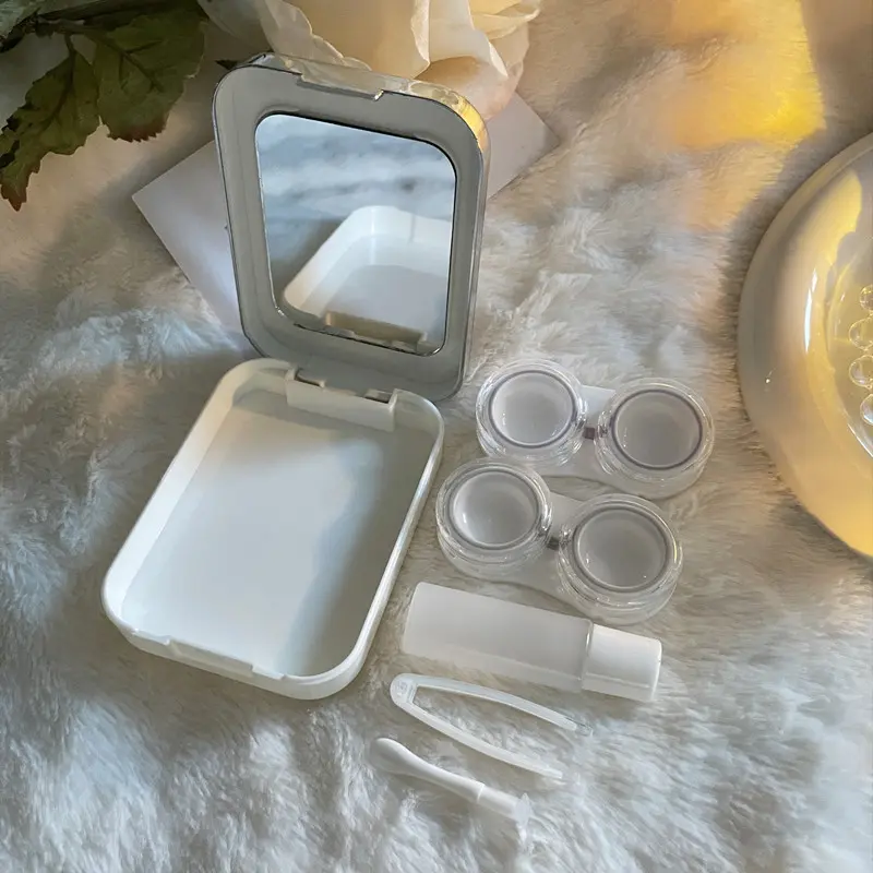 Fashion Silver Floral Contact Lens Case Women Cosmetic Lens Container Portable Travel Set Beauty Pupil Lens Storage Case