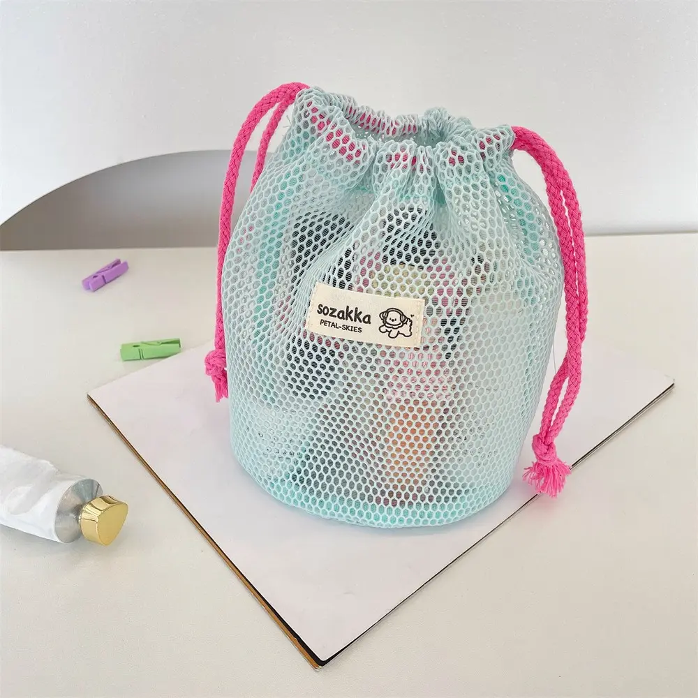 Mesh Large Capacity Drawstring Bags Women Cosmetic Bag Portable Wash Makeup Bag Travel Organizer Packaging Pouch Handbags