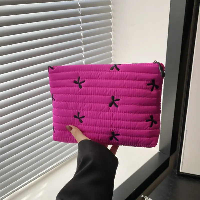Cute Makeup Bag with Zipper Large Capacity Cosmetic Bag Embroidery Bow Wash Storage Bag