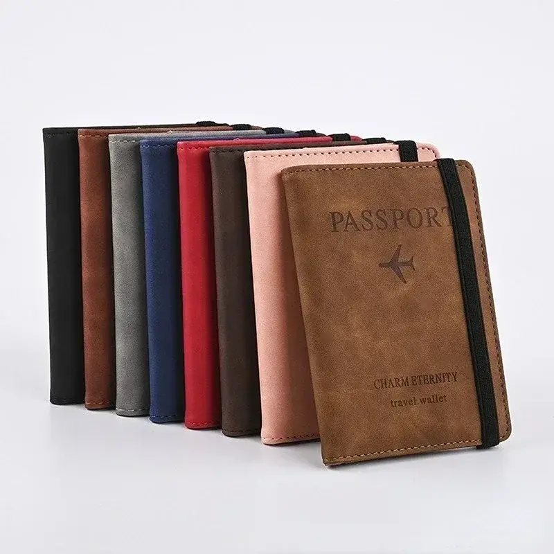 Leather Passport Cover with Elastic Band Travel Wallet Holder for Men Women Document Organizer