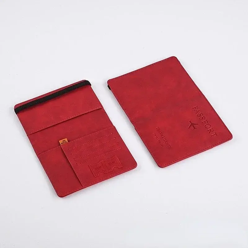 Leather Passport Cover with Elastic Band Travel Wallet Holder for Men Women Document Organizer