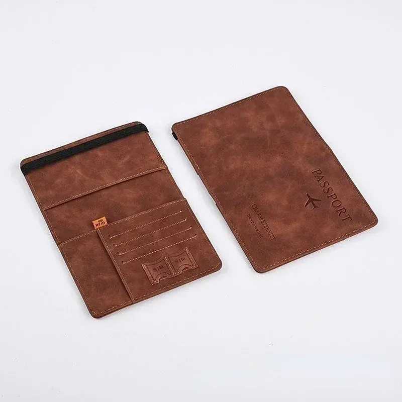 Leather Passport Cover with Elastic Band Travel Wallet Holder for Men Women Document Organizer