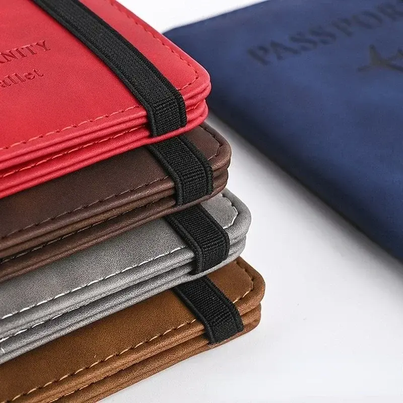 Leather Passport Cover with Elastic Band Travel Wallet Holder for Men Women Document Organizer