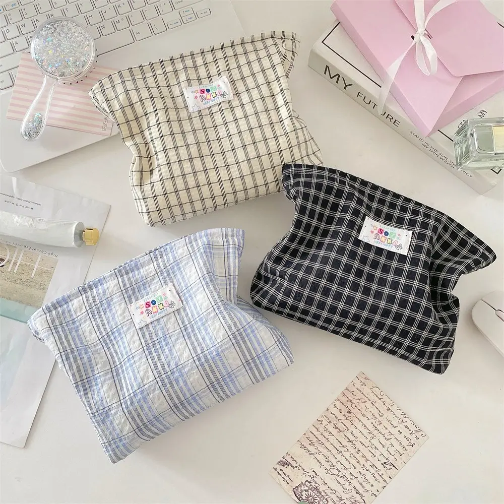 Fashion Plaid Cosmetic Bag Portable Travel Toiletry Bag Women Large Capacity Zipper Make Up Organizer Makeup Storage Bag
