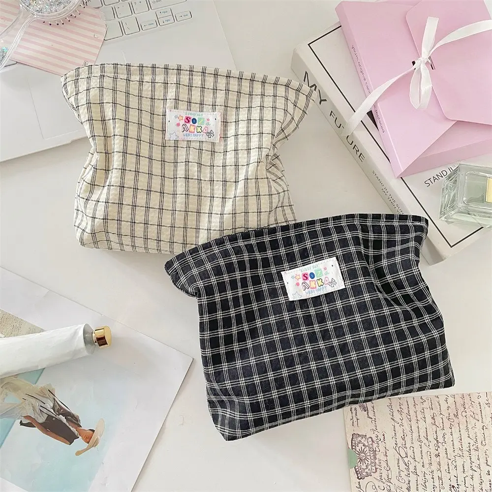 Fashion Plaid Cosmetic Bag Portable Travel Toiletry Bag Women Large Capacity Zipper Make Up Organizer Makeup Storage Bag