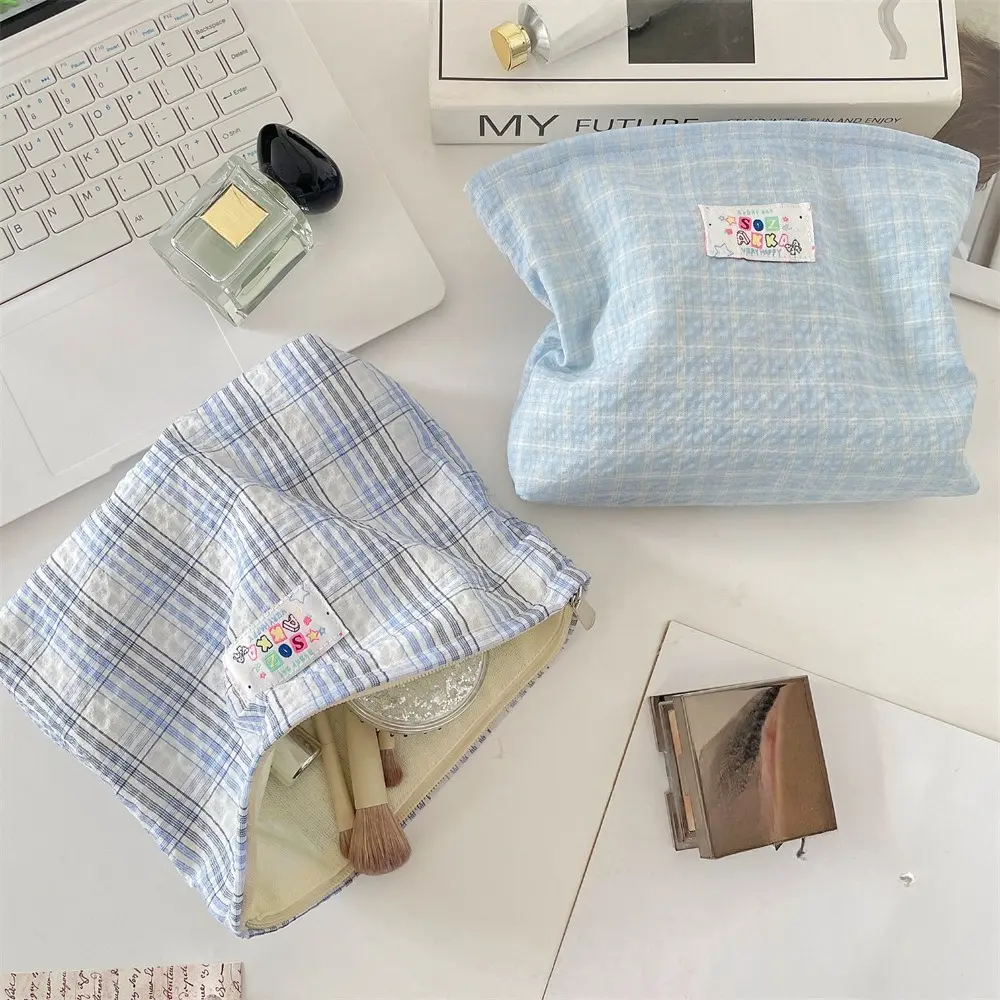 Fashion Plaid Cosmetic Bag Portable Travel Toiletry Bag Women Large Capacity Zipper Make Up Organizer Makeup Storage Bag