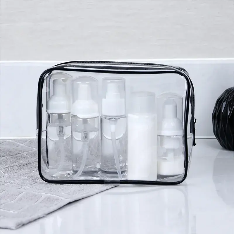 Large Capacity Transparent Black Cosmetic Bag with Waterproof Zipper Women Men Travel Toiletry Organizer Makeup Wash Bag