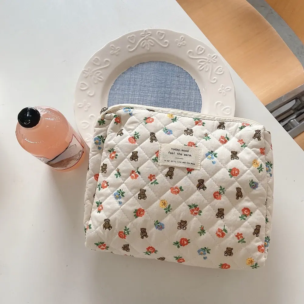 Large Makeup Bag Organizer Handbags Soft Cotton Cosmetic Case Makeup Kits Storage Bag Travel Zipper Toiletry Bag Pouch for Women