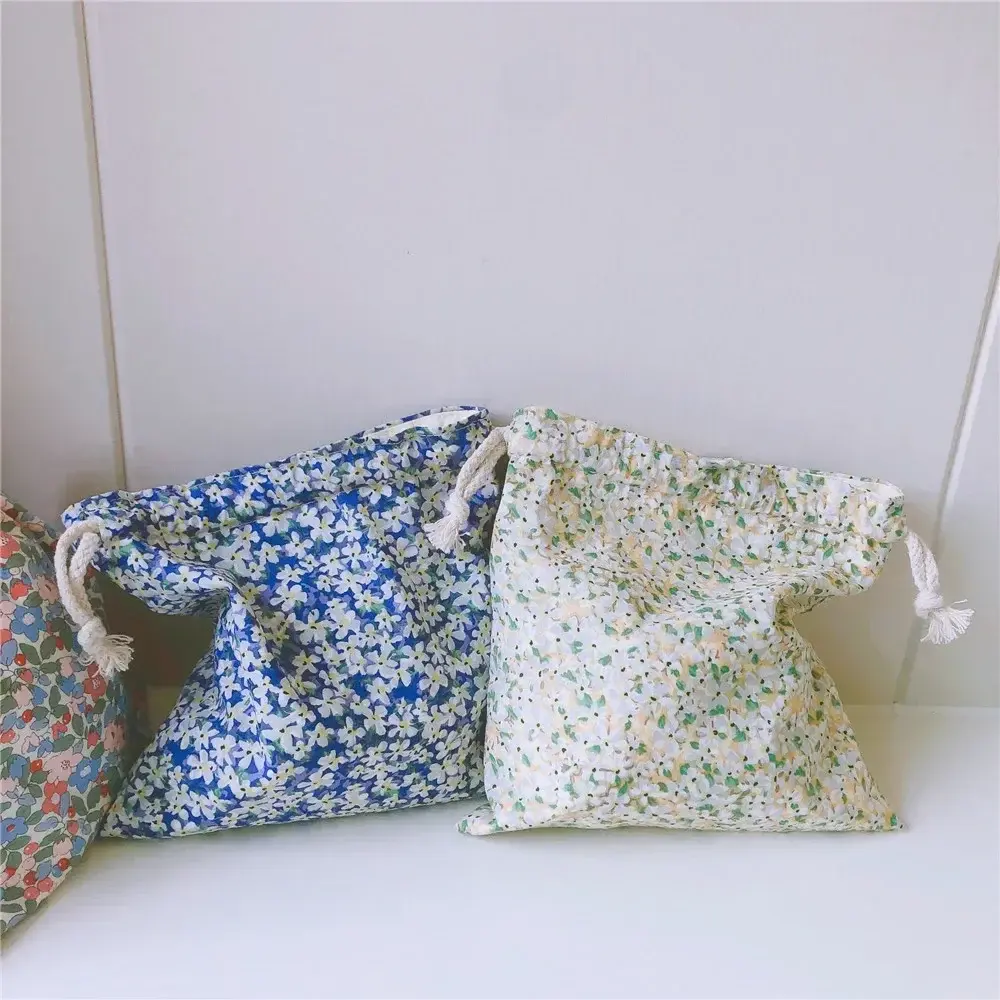 Cotton Women Floral Drawstring Makeup Bag Organizer Storage Pouch Beauty Case for Travel and Toiletry