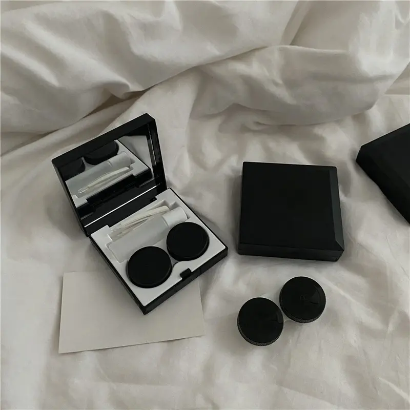 Black Elegant Lens Container Women Eye Contacts Lens Case Men Color Contact Lenses Storage Box Portable Travel Set