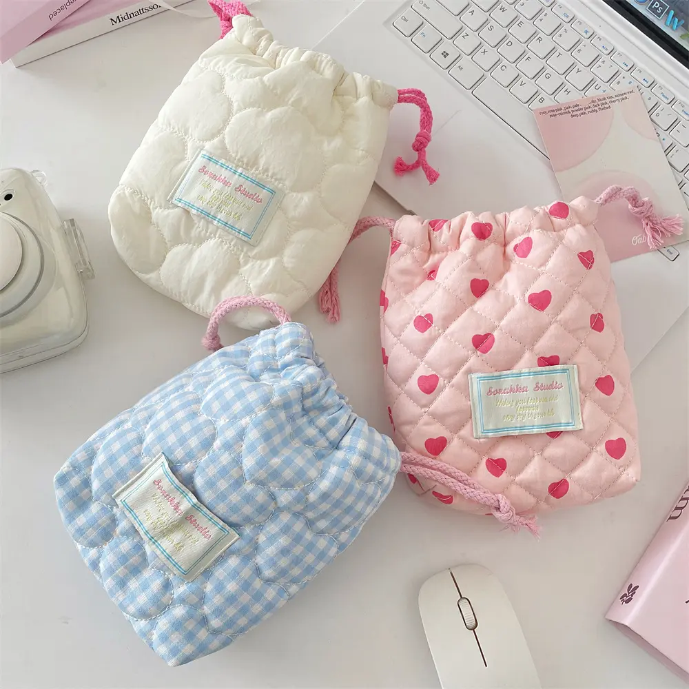 Small Cute Coin Purse Key Earphone Drawstring Storage Bag Women Girls Jewelry Lipstick Cosmetic Tote Rope Pouch String Bags
