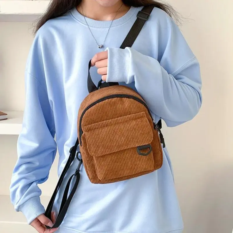 Casual Mini Corduroy Backpack for Women Small School Bags Fashion Female Backpack White Black Brown