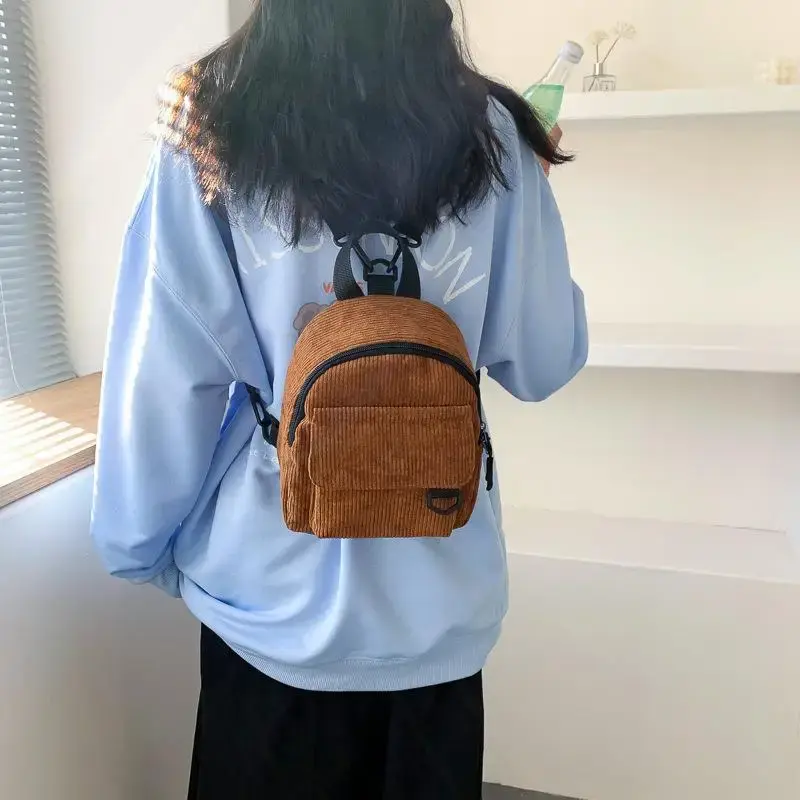 Casual Mini Corduroy Backpack for Women Small School Bags Fashion Female Backpack White Black Brown