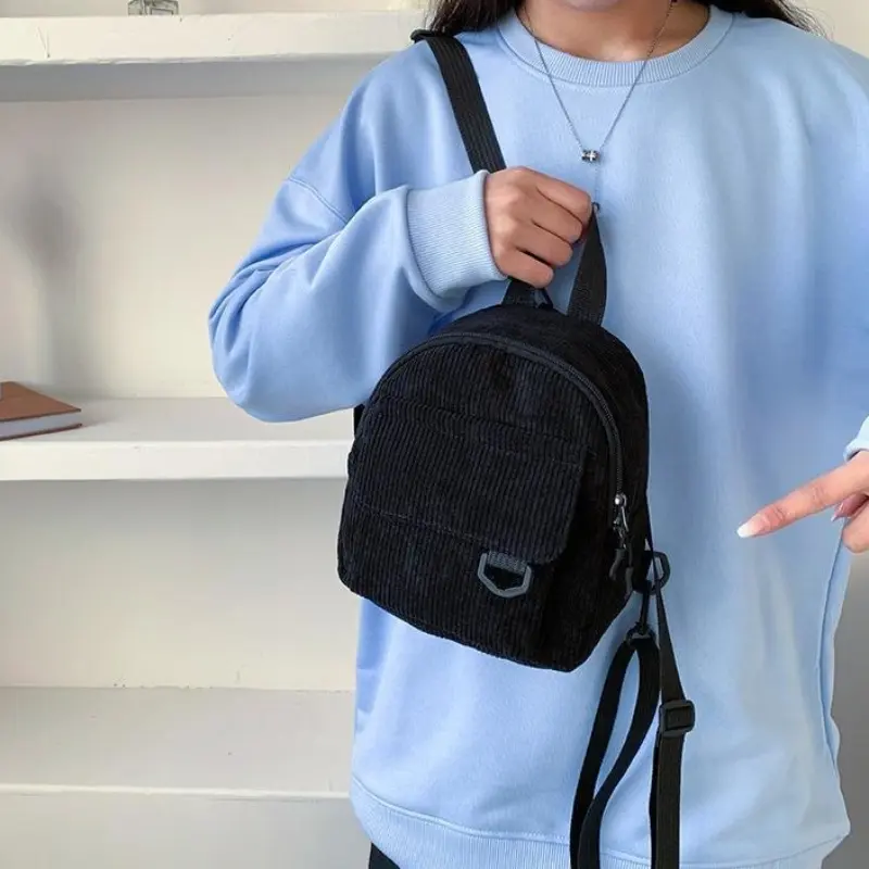Casual Mini Corduroy Backpack for Women Small School Bags Fashion Female Backpack White Black Brown