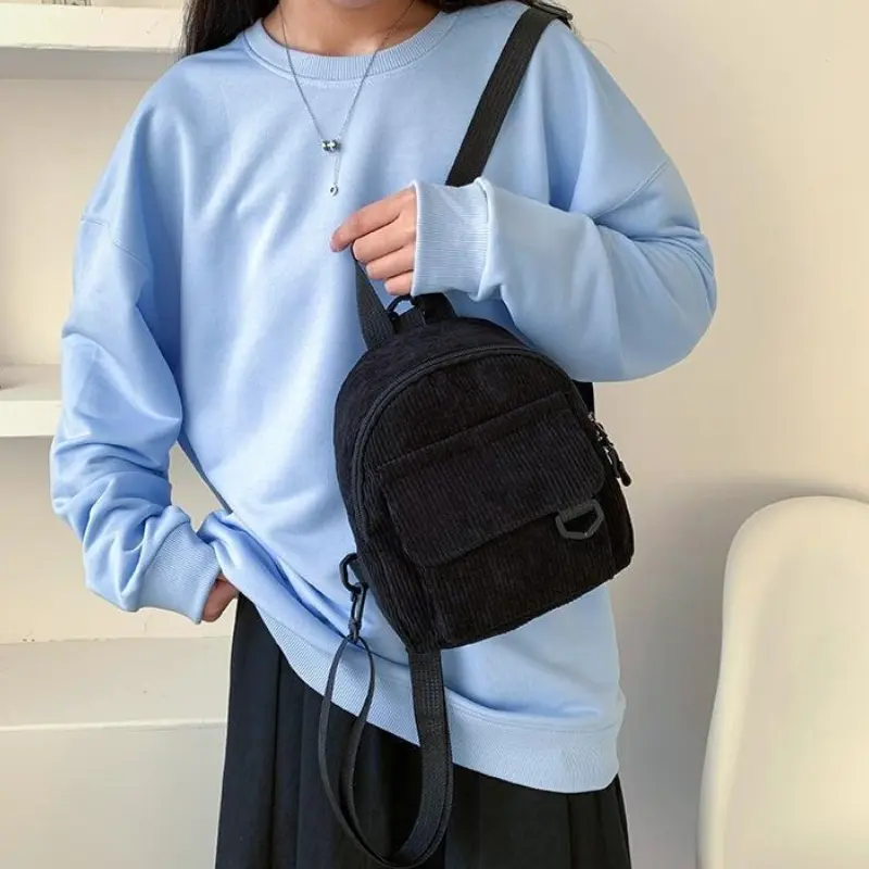 Casual Mini Corduroy Backpack for Women Small School Bags Fashion Female Backpack White Black Brown