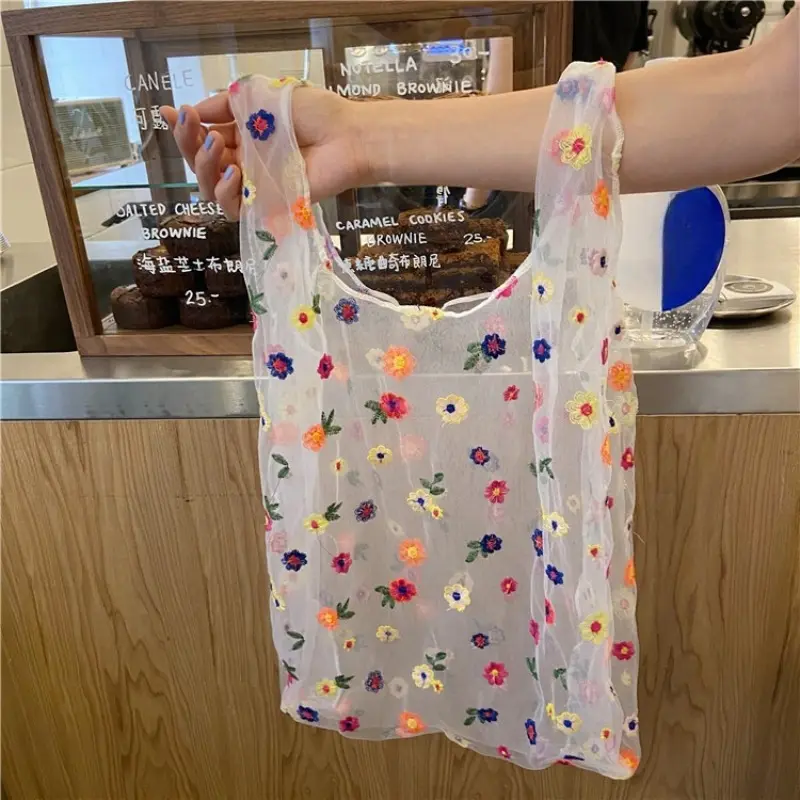 Female Flower Embroidered Hand Bag Shoulder Bags Casual Tote Reusable Shopping Bags Women Handbags New Fashion Summer Beach Bag