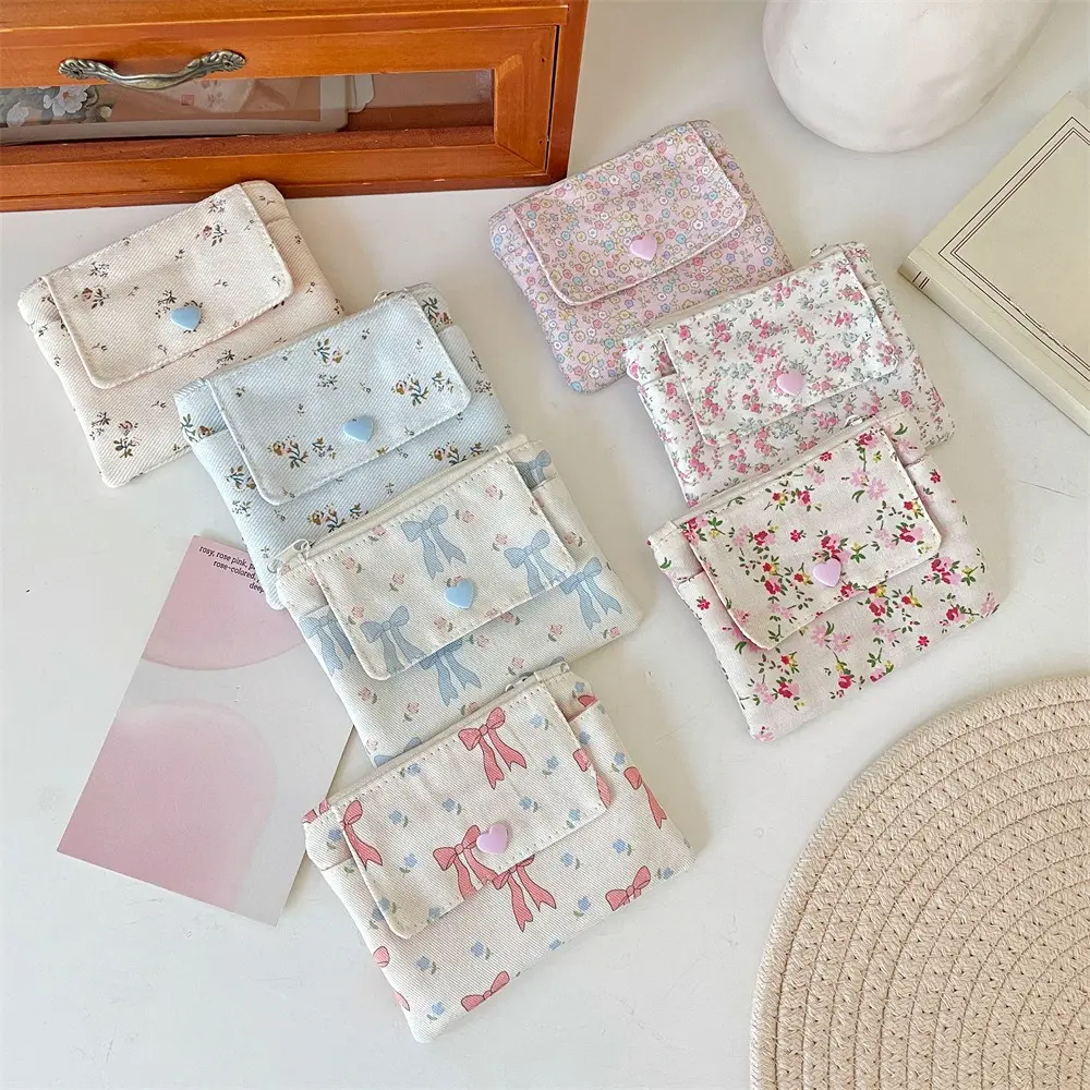 Canvas Mini Coin Purse Simple Zipper Kid Storage Pouch Money Pocket Cute Floral Coin Key Bag Women Girl Cute Wallet Mini Purse