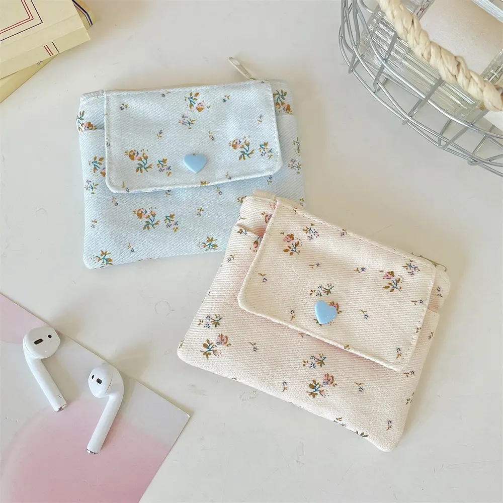 Canvas Mini Coin Purse Simple Zipper Kid Storage Pouch Money Pocket Cute Floral Coin Key Bag Women Girl Cute Wallet Mini Purse