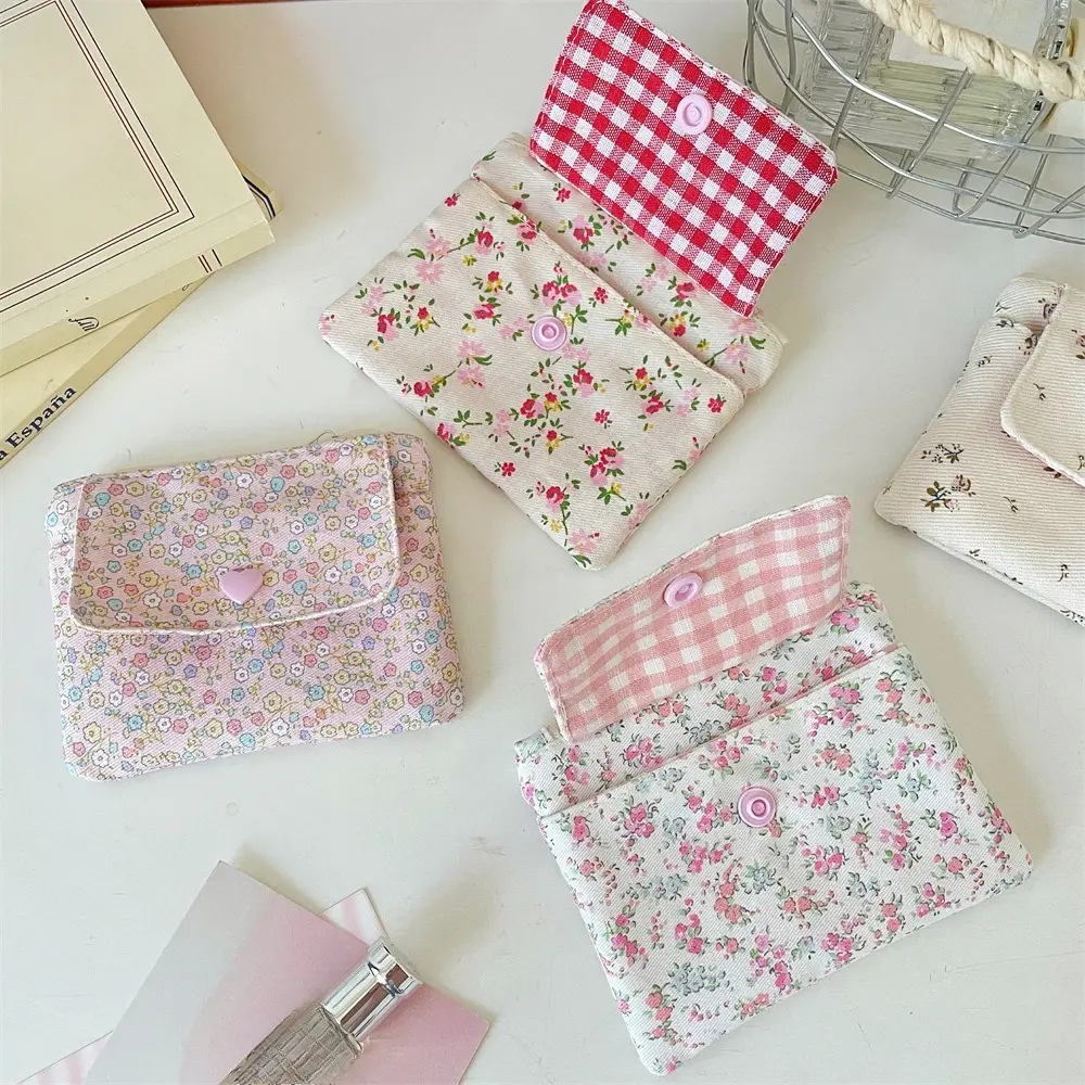 Canvas Mini Coin Purse Simple Zipper Kid Storage Pouch Money Pocket Cute Floral Coin Key Bag Women Girl Cute Wallet Mini Purse