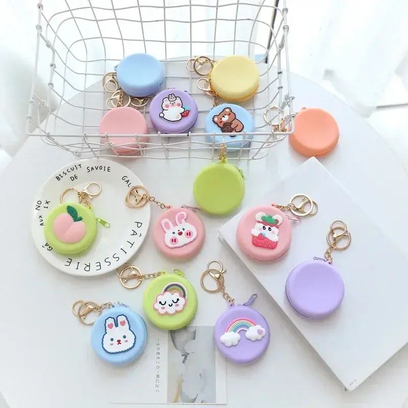 Kawaii Cute Round Silicone Coin Purse Women Small Wallet Girls Coin Key Clutch Bag Mini Data Cable Earphone Bag Purses Kid Gift