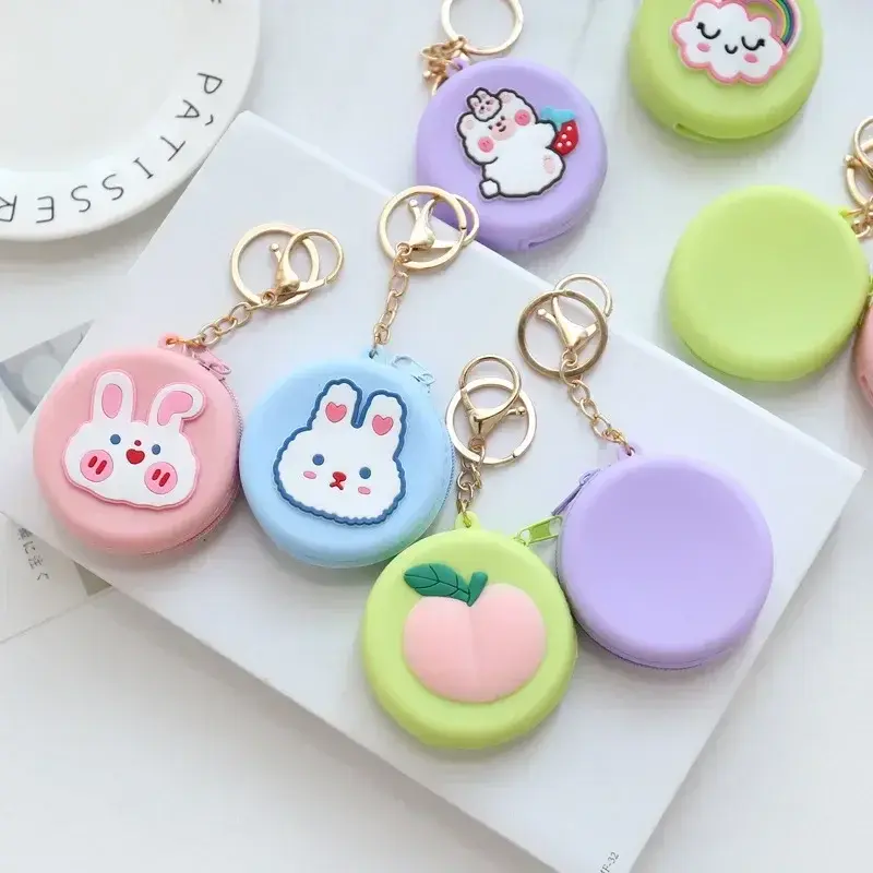 Kawaii Cute Round Silicone Coin Purse Women Small Wallet Girls Coin Key Clutch Bag Mini Data Cable Earphone Bag Purses Kid Gift