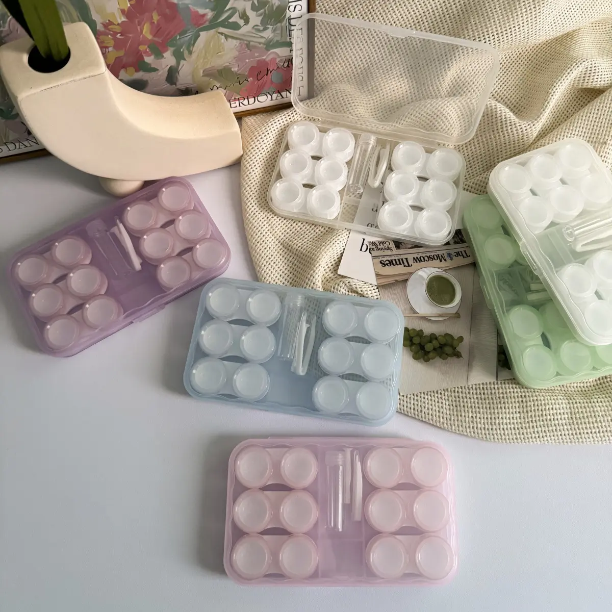 6 Pairs Contact Lens Case Eye Contact Lens Box Women Travel Contact Lenses Case Soak Container Lenses Box for Beauty Pupil