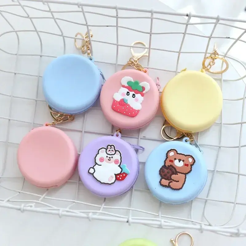 Kawaii Cute Round Silicone Coin Purse Women Small Wallet Girls Coin Key Clutch Bag Mini Data Cable Earphone Bag Purses Kid Gift