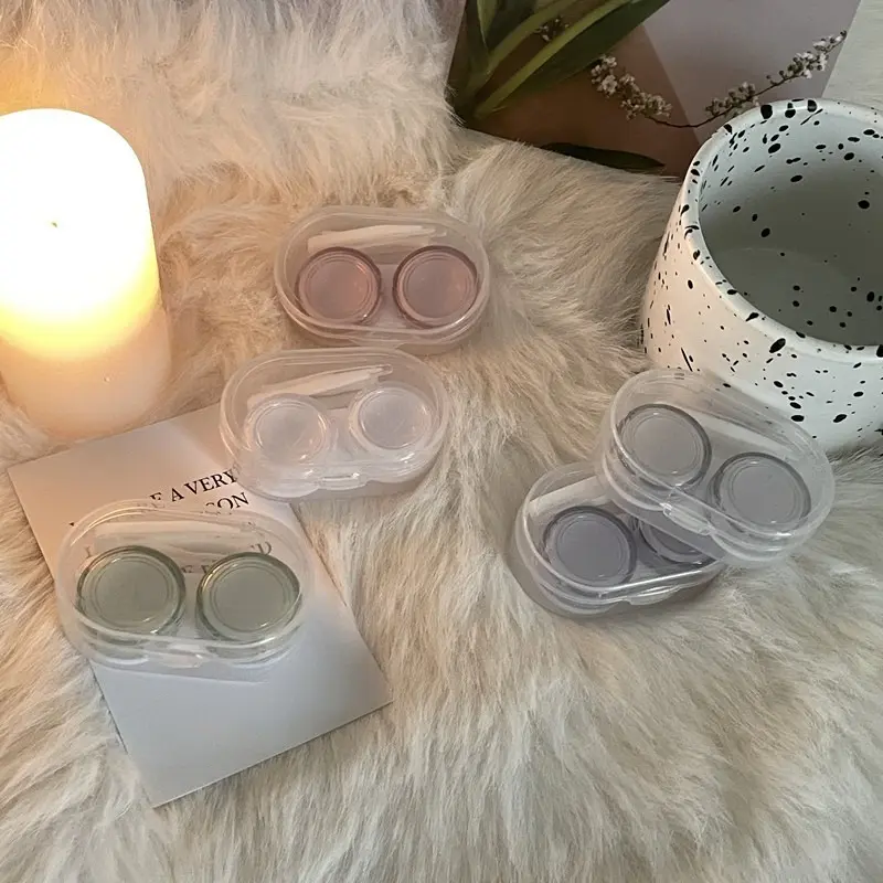 1pcs Transparent Plastic Contact Lens Case Portable Eye Contacts Lenses Holder Box with Tweezers Suction Stick Set