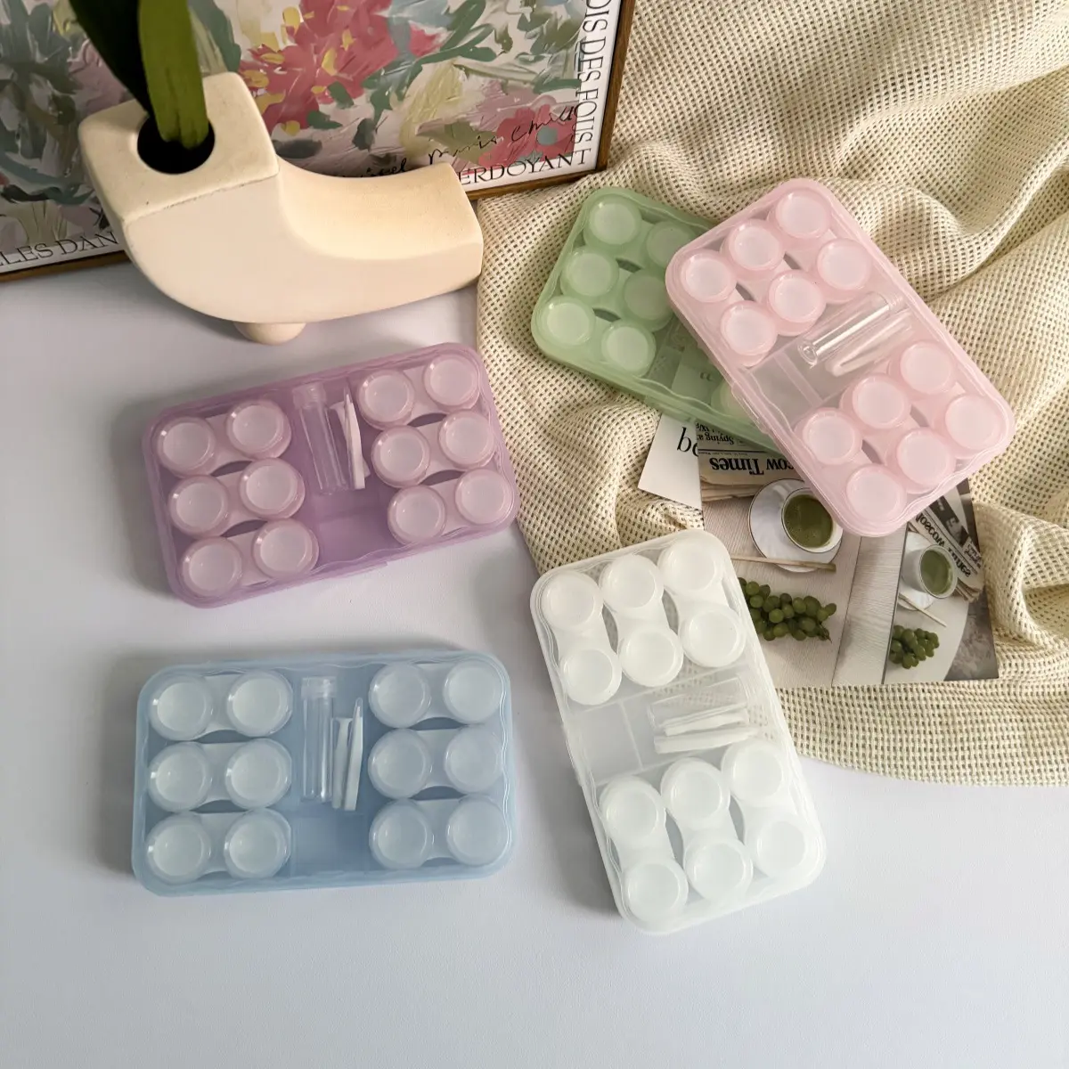 6 Pairs Contact Lens Case Eye Contact Lens Box Women Travel Contact Lenses Case Soak Container Lenses Box for Beauty Pupil
