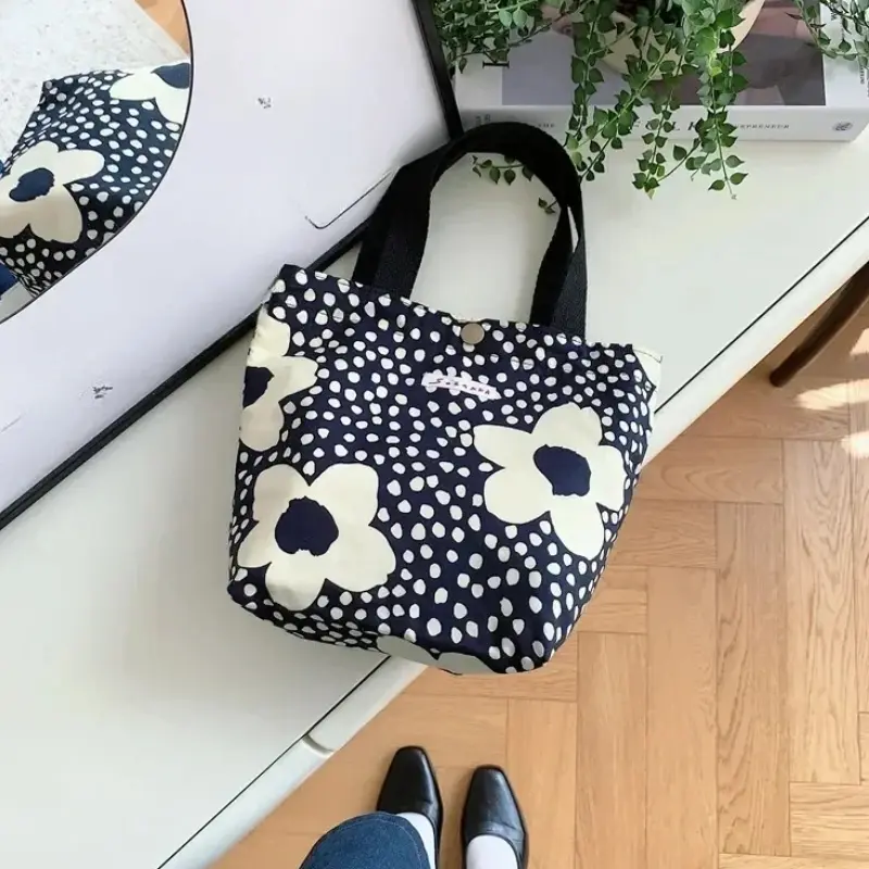 Women Canvas Tote Bag Large Capacity Fashion Floral Shoulder Bag Beach Handbag Lunch Pouch