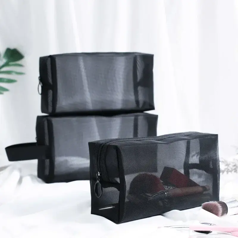 Mesh Clear Cosmetic Bags Small Large Black Makeup Bag Portable Travel Toiletry Organizer Case Lipstick Storage Pouch