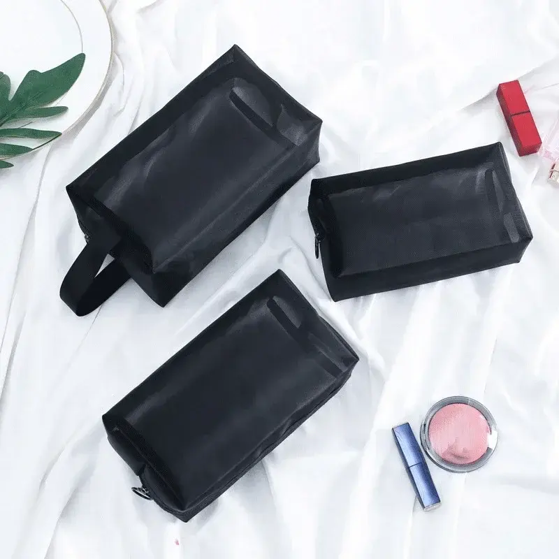 Mesh Clear Cosmetic Bags Small Large Black Makeup Bag Portable Travel Toiletry Organizer Case Lipstick Storage Pouch
